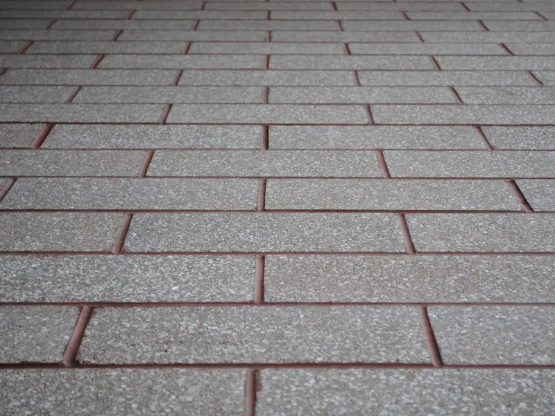 Linear concrete paving with a fine speckled finish and recessed joints